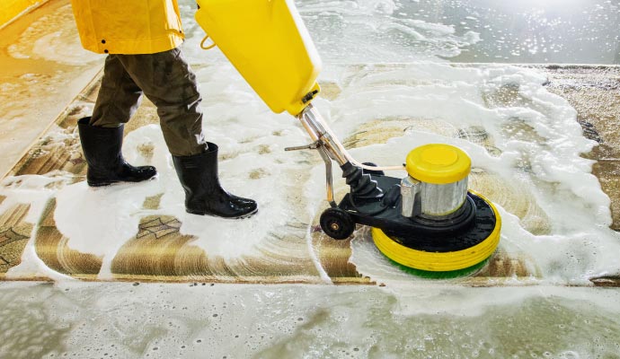 Professional rug cleaning with equipment