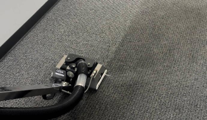 Professional worker cleaning carpet